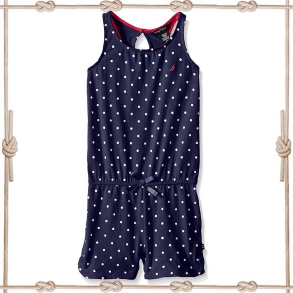 NAUTICA Girls Blue Romper w/ White Dots | Size 4